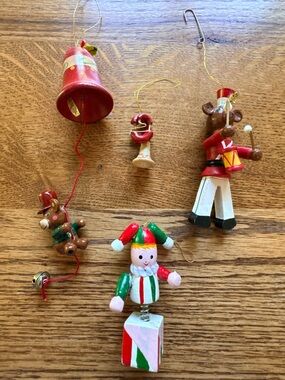 Vintage Set of 4 Wooden Christmas Ornaments